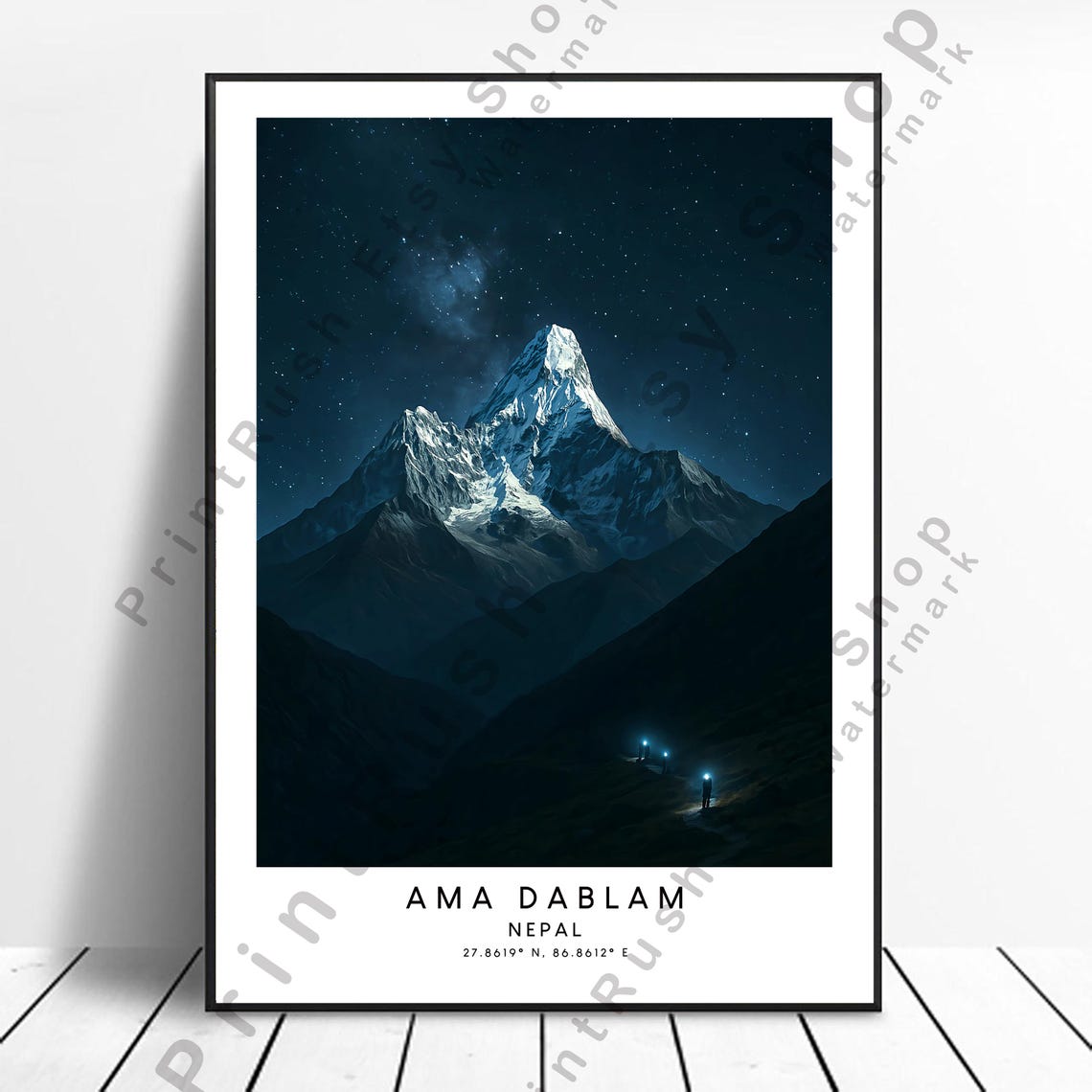 Ama Dablam Nepal Night Starry Sky Himalayan Peak Mountain Poster Art