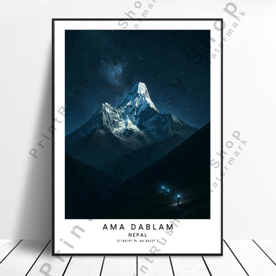 Ama Dablam Nepal Poster Illustration Wall Art Travel Print Artwork Home Decor Himalayas Mountain