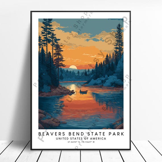 Beavers Bend State Park Print Poster Wall Minimalist Art Home Decor Illustration Travel Gift