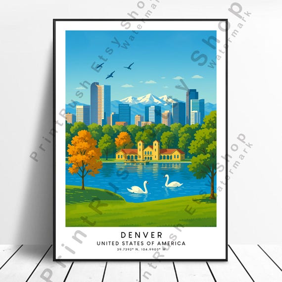 Denver Travel Poster Illustration Art Usa Wall Print Hanging Gift