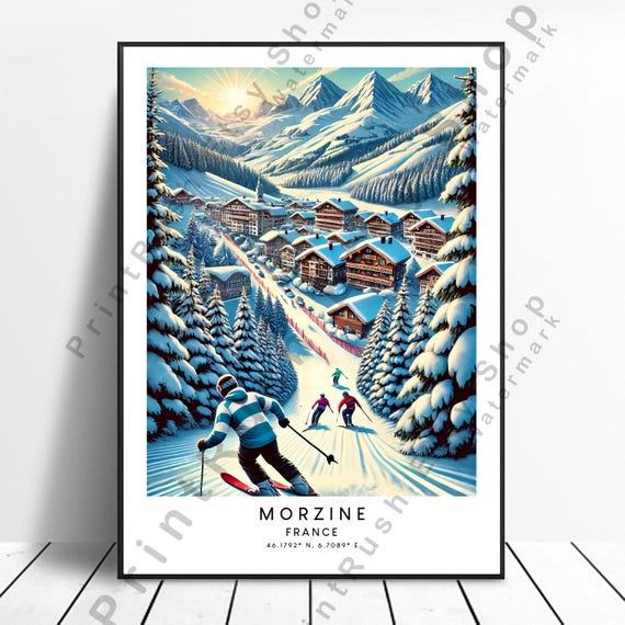 Morzine Travel Poster Artwork Ski Resort France Print Wall Colourful French Alps Snow Art Gift