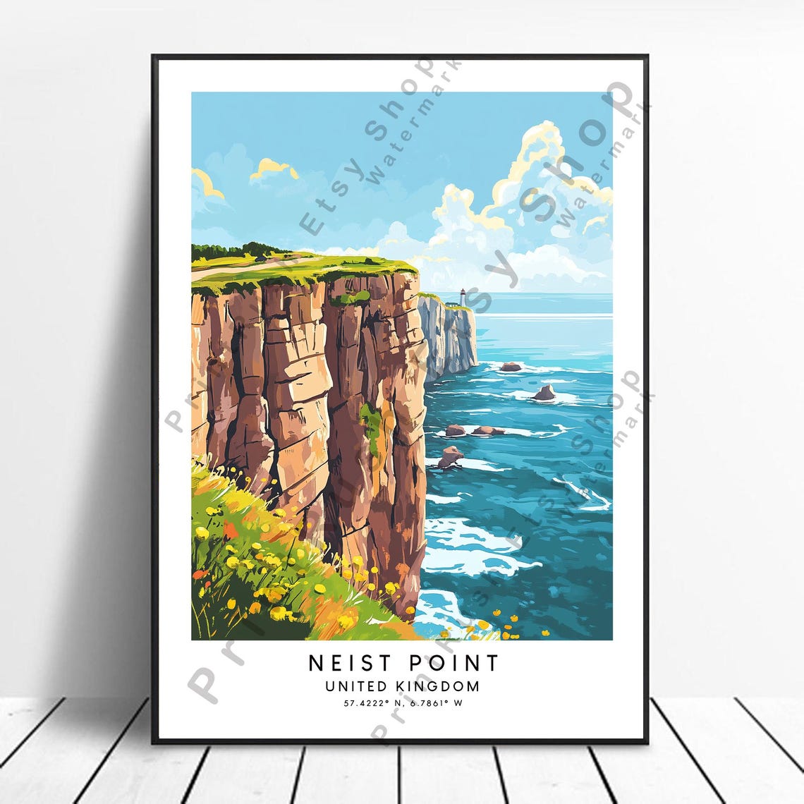 Neist Point Scotland Sea Cliffs Lighthouse Retro Travel Poster