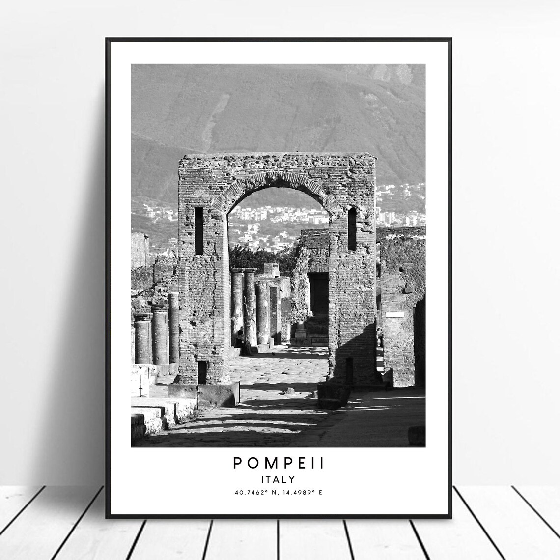 Pompeii Italy Black and White Travel Poster Print