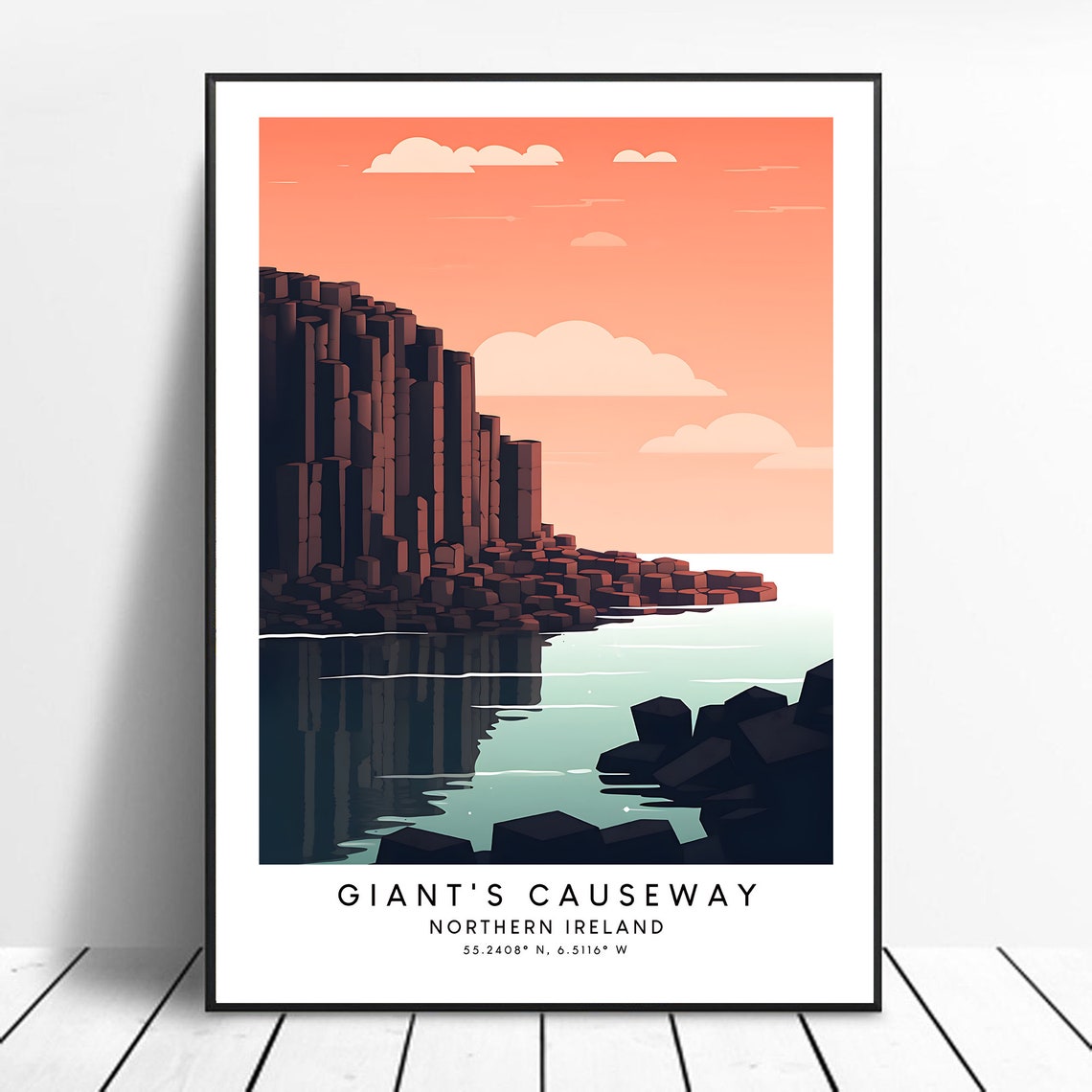 Giants Causeway Northern Ireland Basalt Columns Sunset Travel Poster