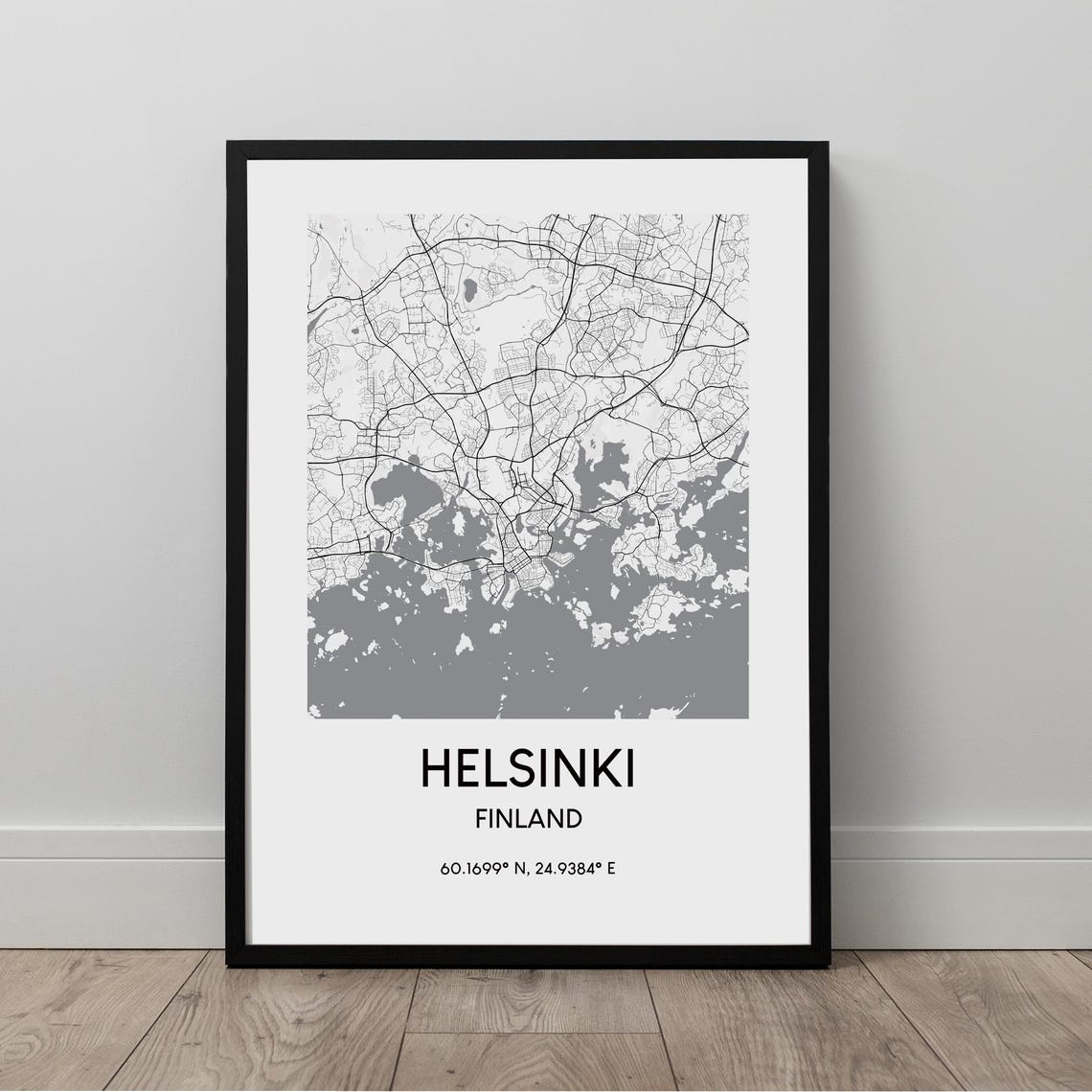 Helsinki Finland Black and White City Map Minimalist Travel Poster
