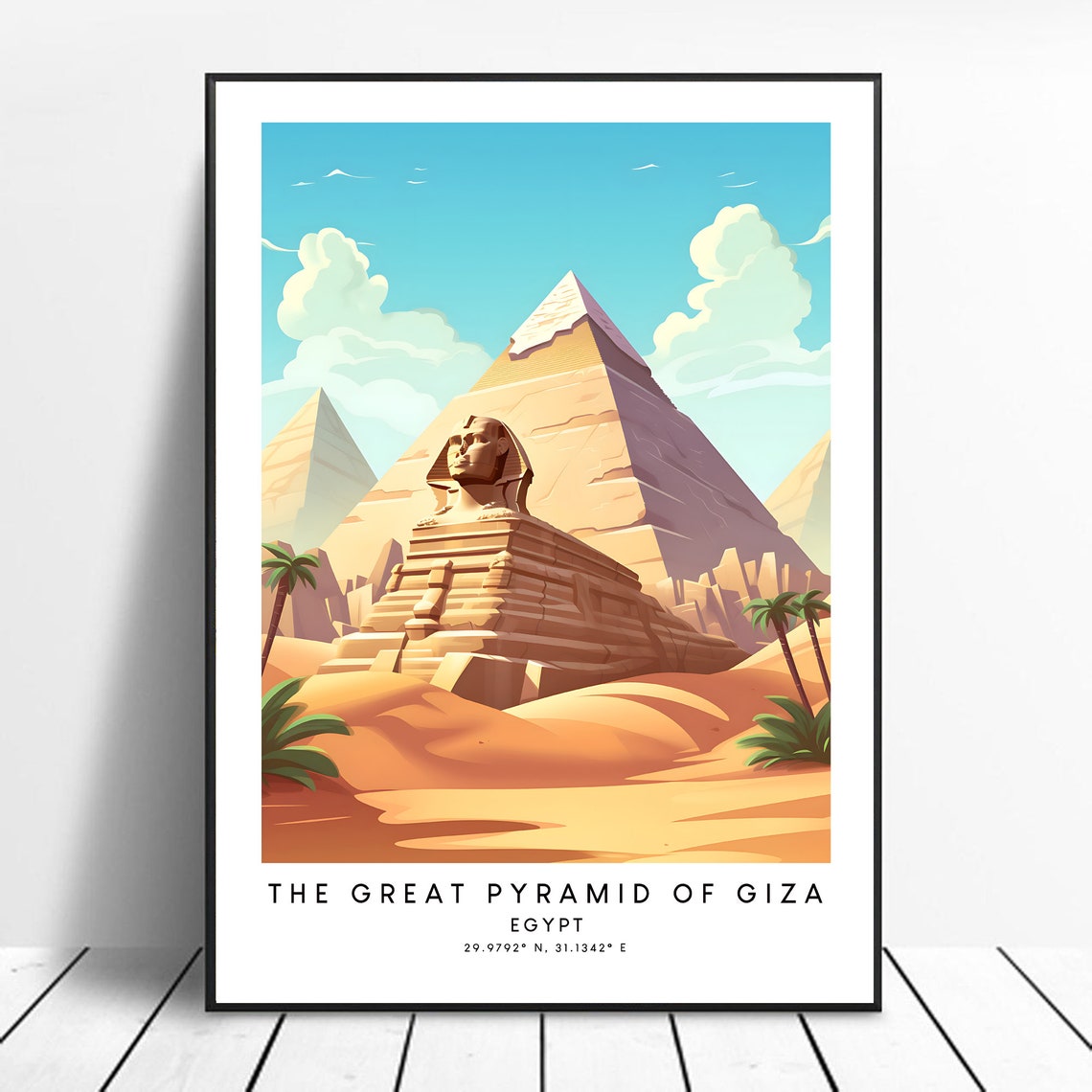 Egyptian Pyramids Print Giza Necropolis Minimalist Wall Art Poster Gift