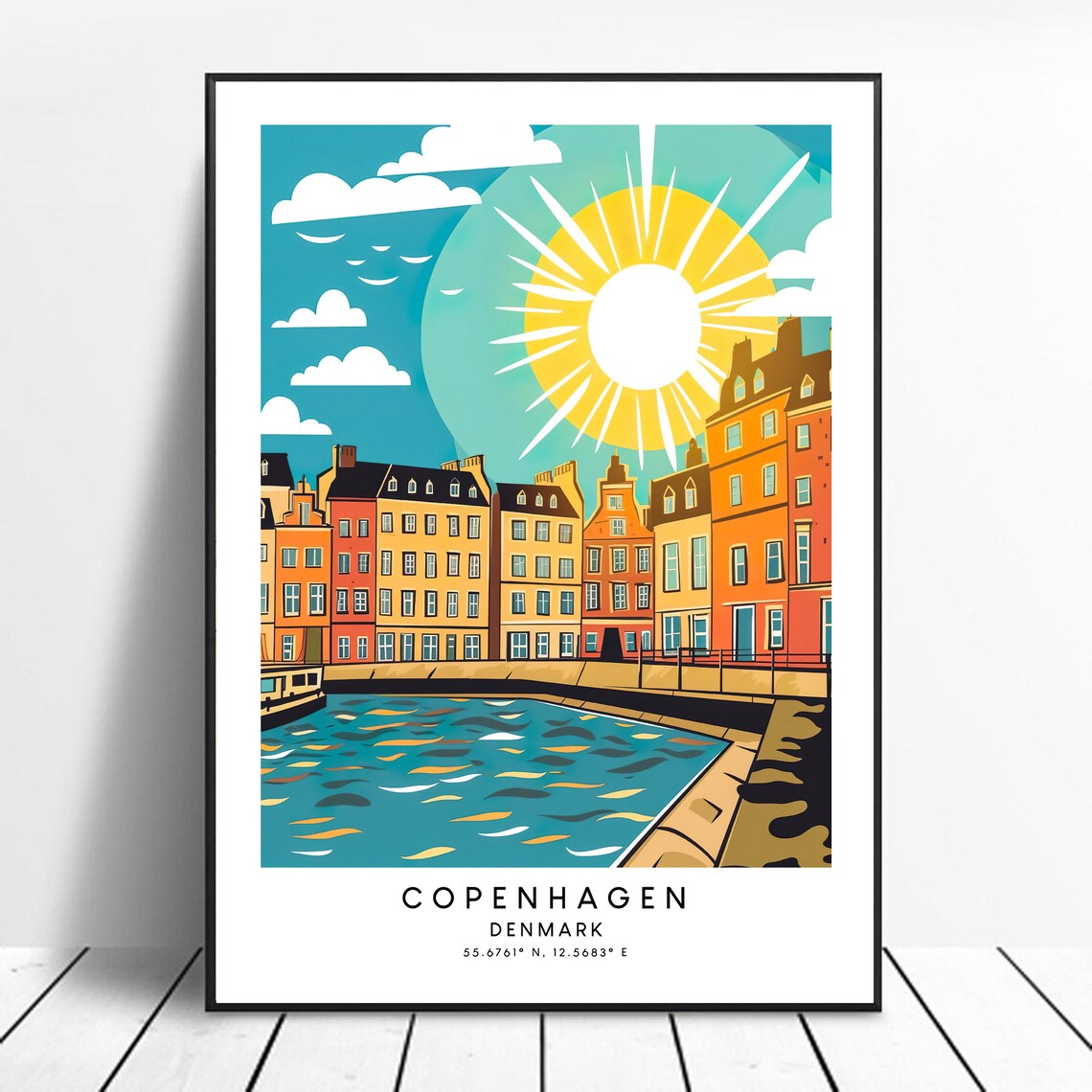 Copenhagen Travel Print Colourful Poster Abstract Minimalist Wall Art Gift