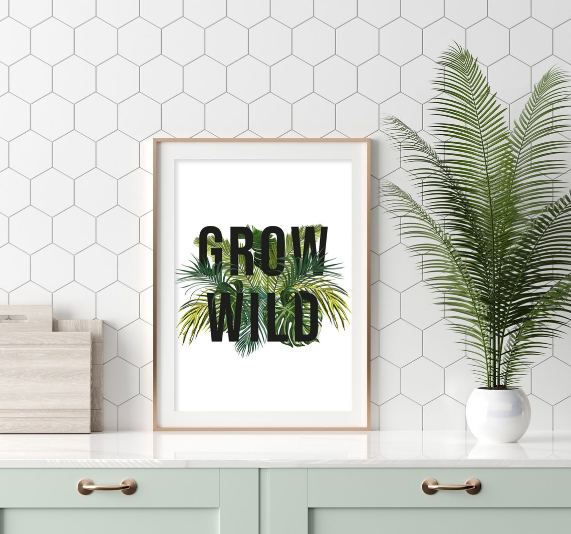 Grow Wild Tropical Palm Leaf Monochrome Botanical Wall Poster - Image 2