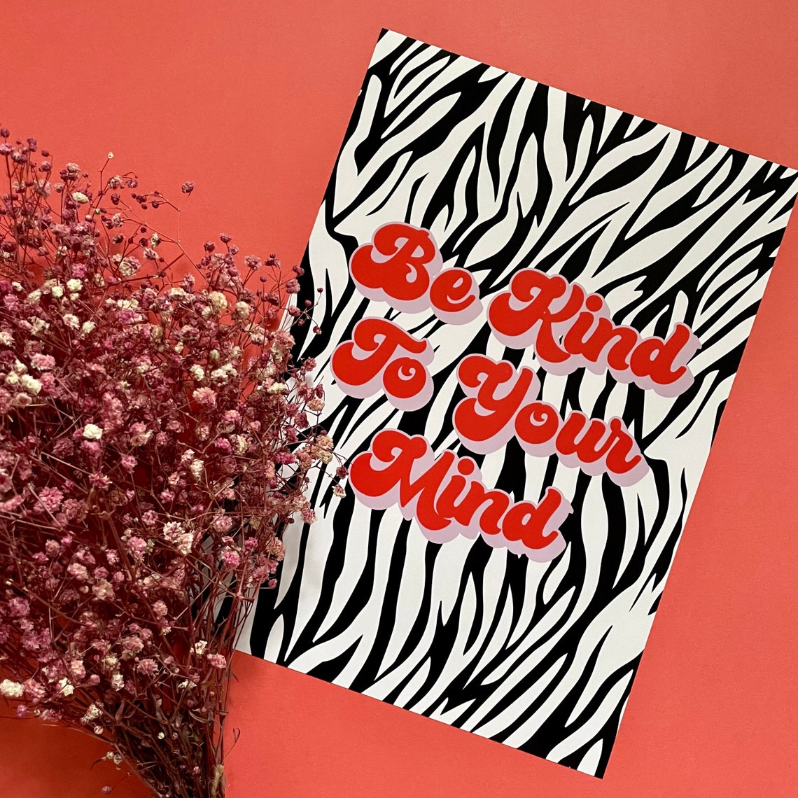 Be Kind to Your Mind Retro Script Zebra Pattern Affirmation Poster - Image 2