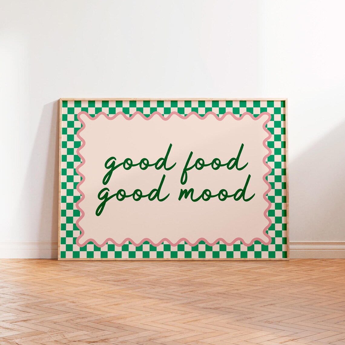 Good Food Good Mood Quote, Retro Kitsch Kitchen Art Print