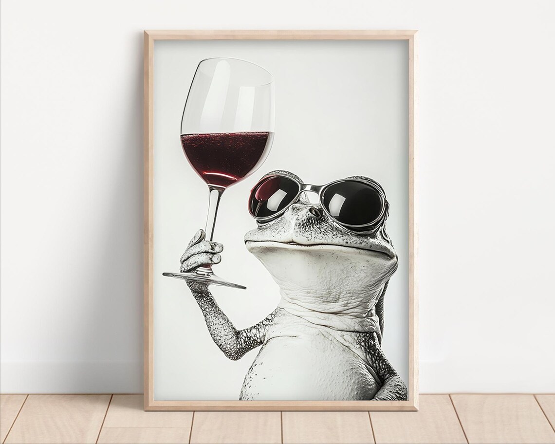 Frog Drinking Red Wine Funny Kitchen Art Print