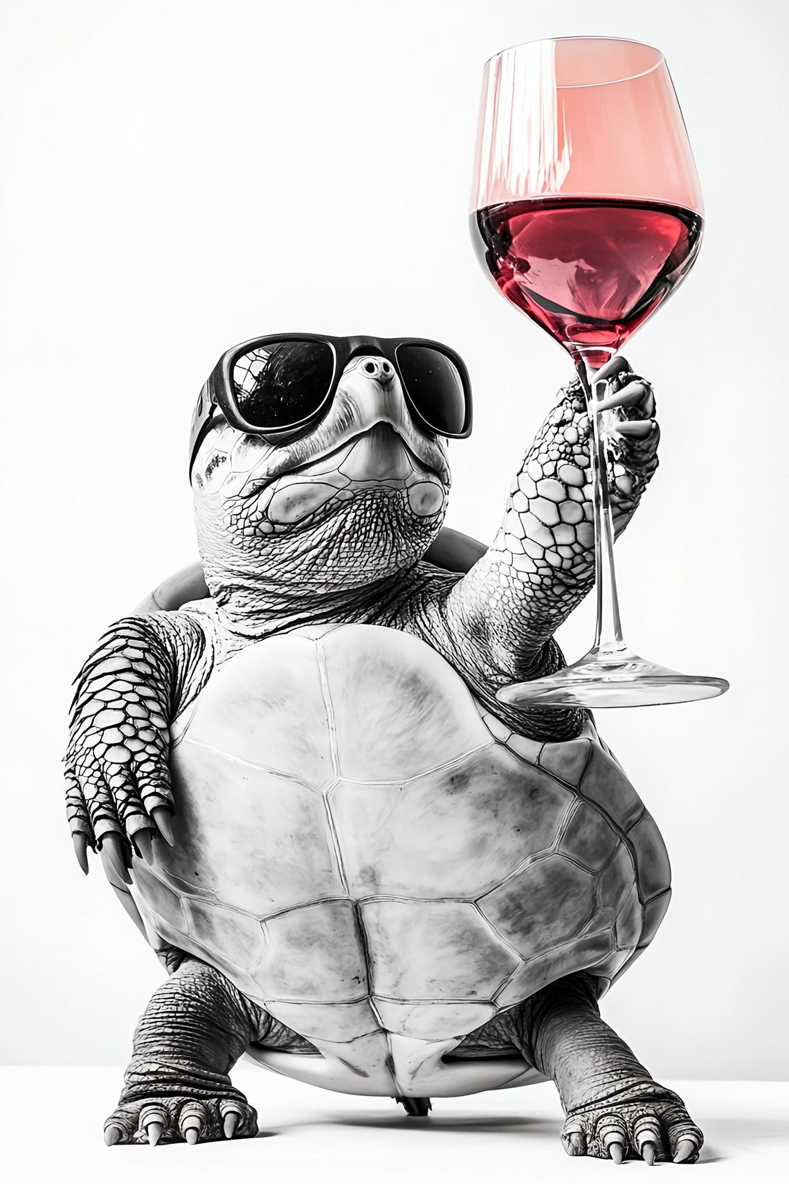 Turtle With Sunglasses Holding Red Wine Glass Funny Kitchen Poster - Image 2
