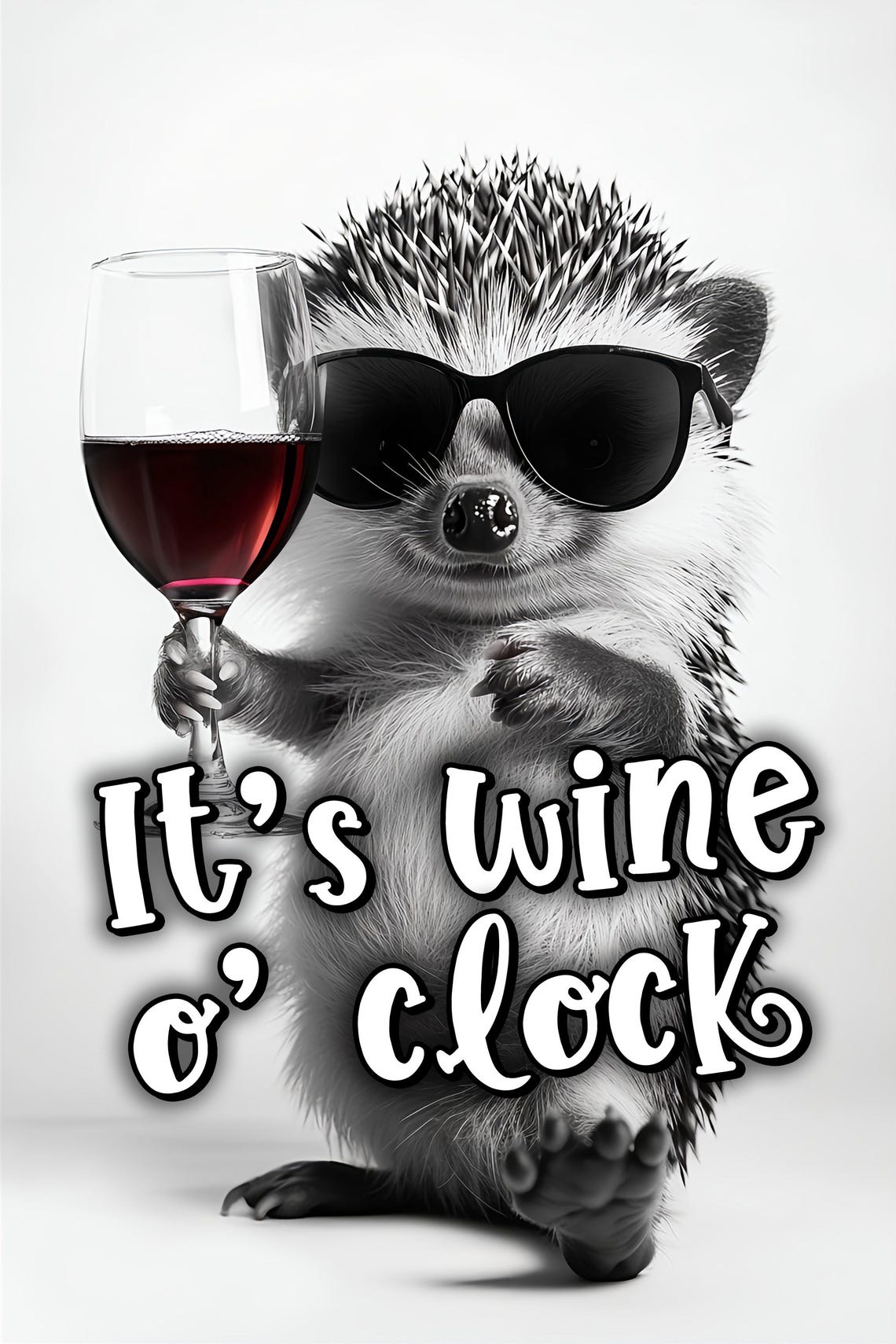 Its Wine O Clock Funny Wine Sayings Hedgehog Drinking Red Wine Funny Kitchen Wall Art Funny Animal Photo Print Decor Ai Art - Image 2