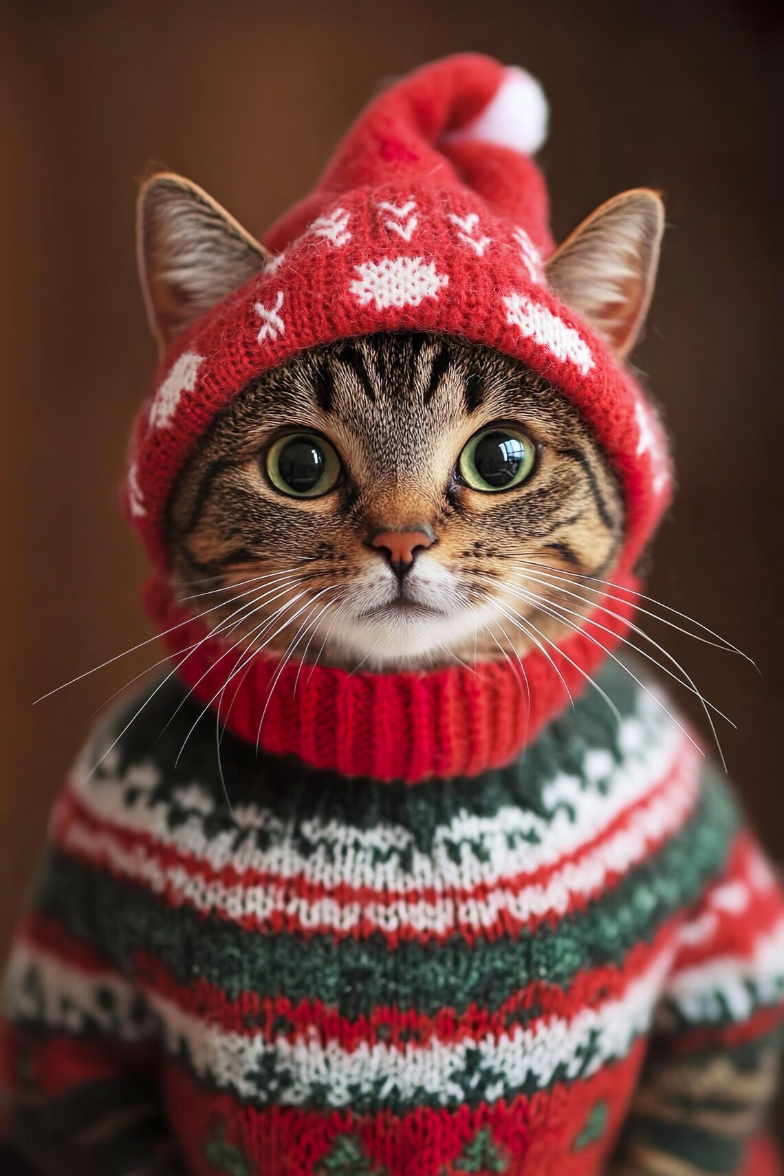 Cute Christmas Cat Retro Winter Animals Art Print - Image 2