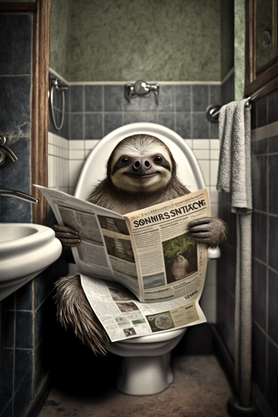 Sloth Reading Newspaper Bathroom Humor Art Print