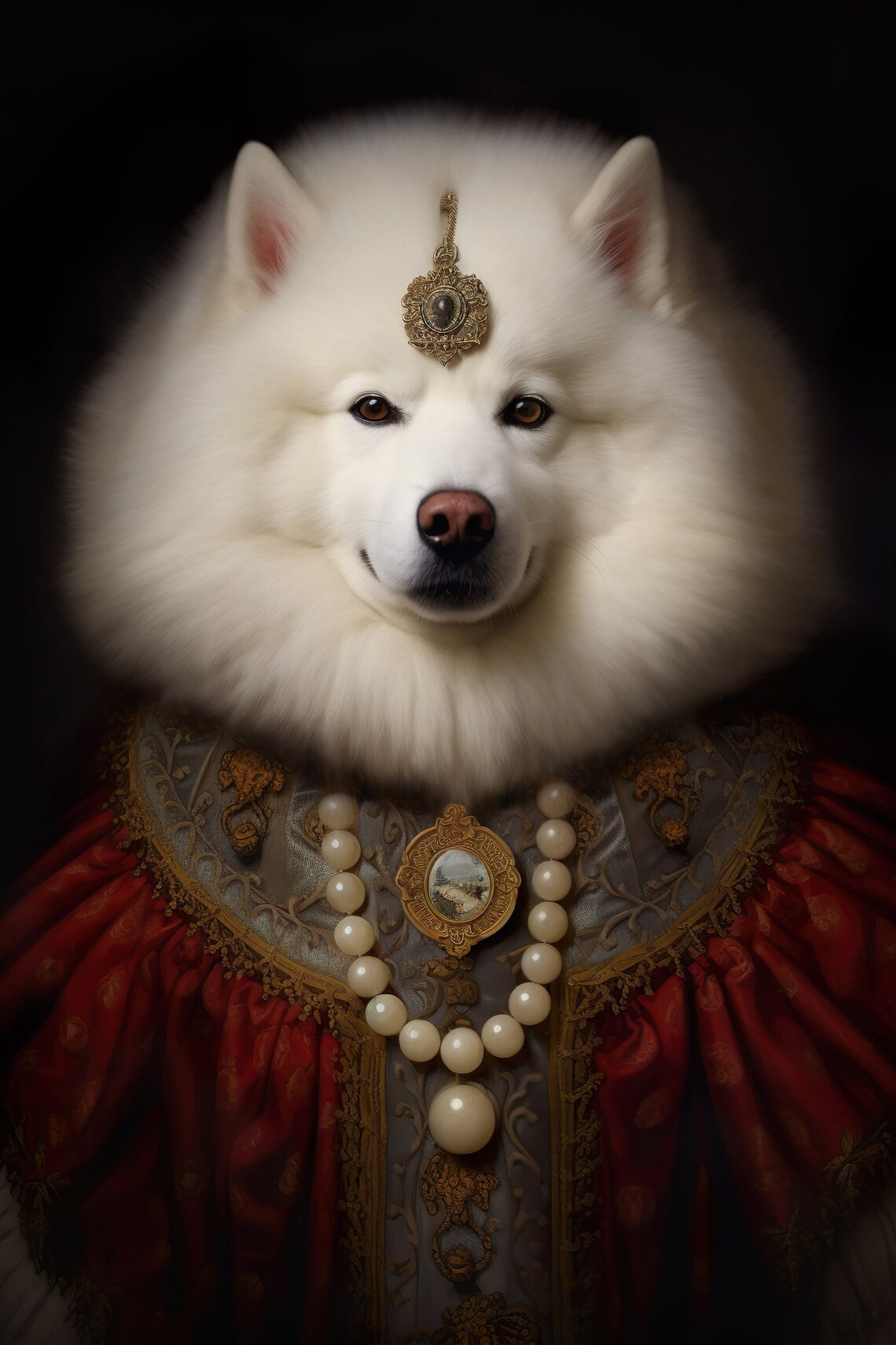Aristocratic Samoyed Renaissance Dog Portrait Print