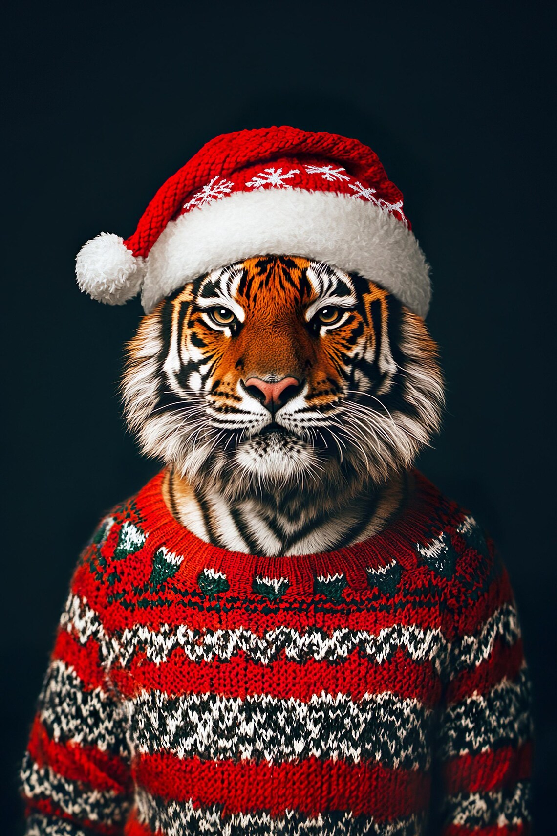 Cute Christmas Tiger Retro Winter Animal Art Print - Image 2