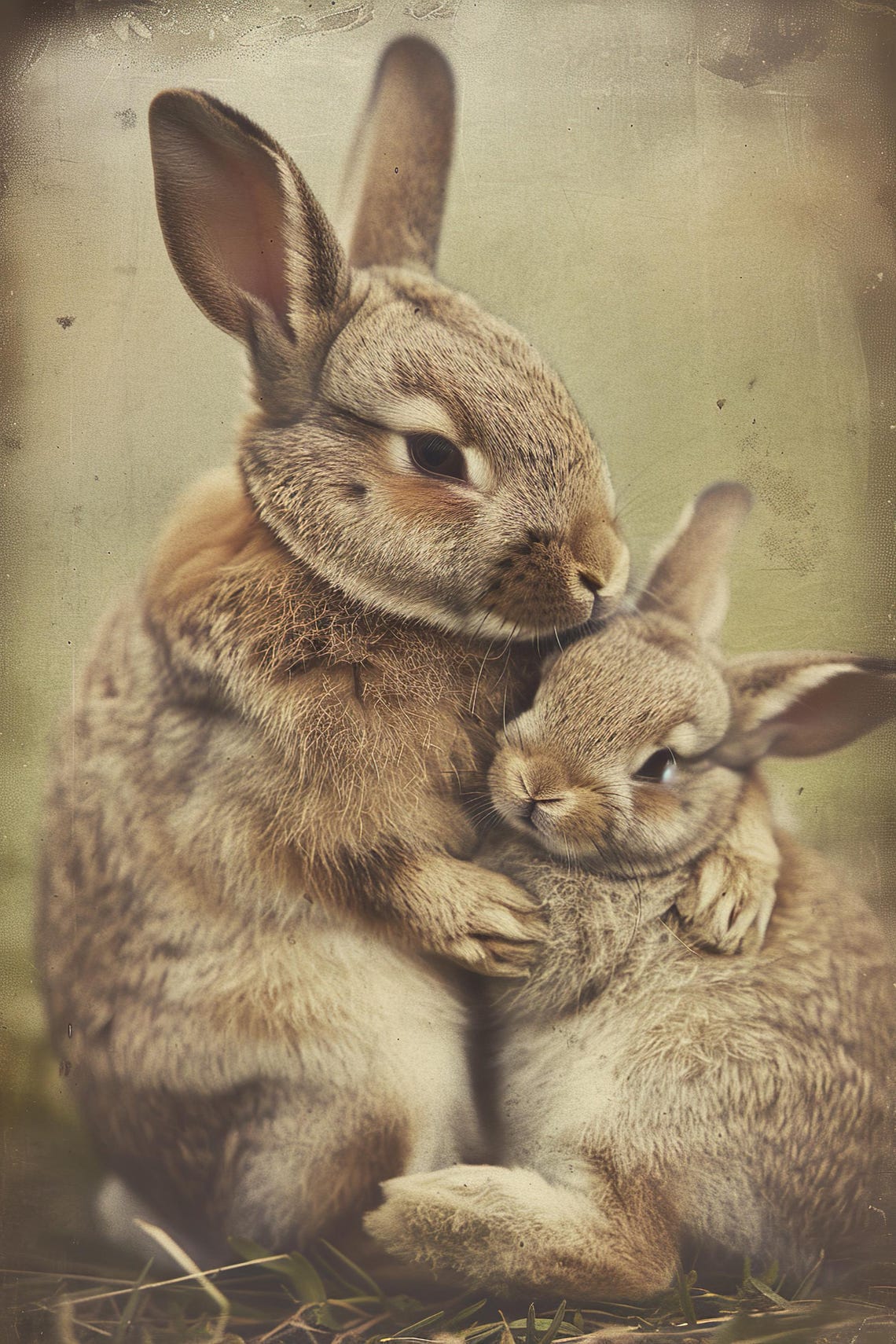 Mom Baby Bunny Cute Animal Family Wall Art Nursery Room Bedroom Prints Cute Vintage Style Animal Photo Mommy And Me Ai Art