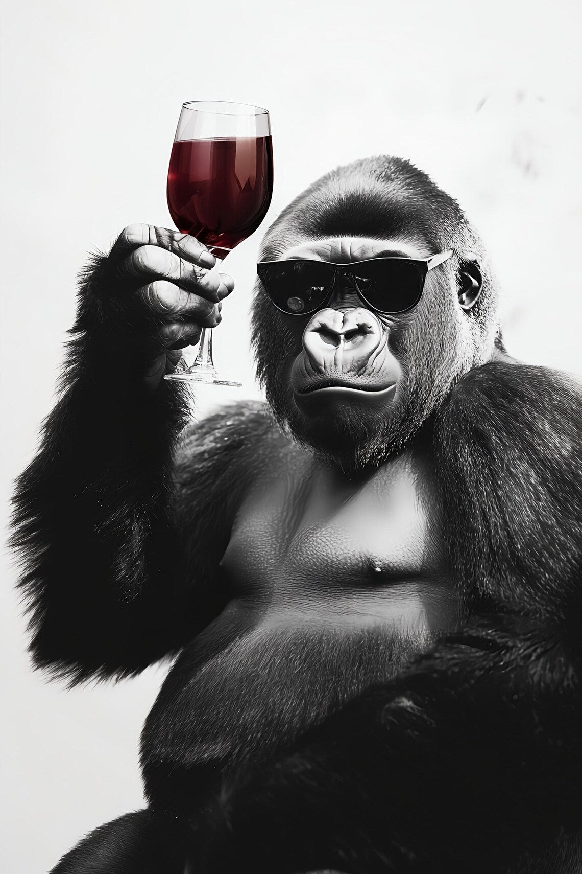 Gorilla Drinking Red Wine Funny Kitchen Art Print - Image 2