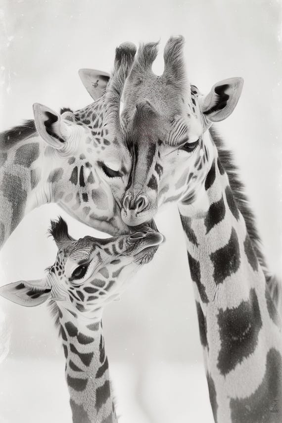 Mom Baby Giraffe Cute Family Wall Art Nursery Room Bedroom Prints Cute Vintage Style Animal Photo Mommy And Me Ai Art