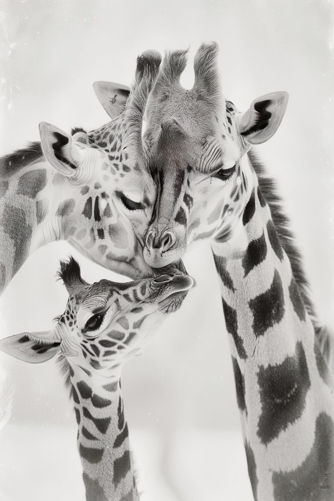 Mom Baby Giraffe Cute Family Wall Art Nursery Room Bedroom Prints Cute Vintage Style Animal Photo Mommy And Me Ai Art