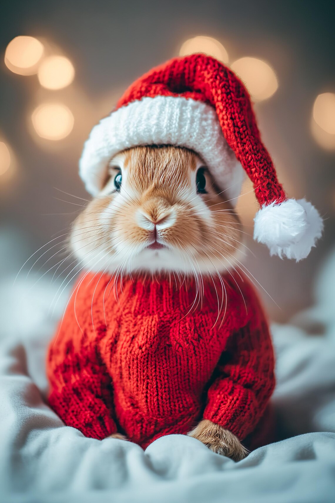Cute Christmas Bunny Retro Winter Animal Art Print - Image 2