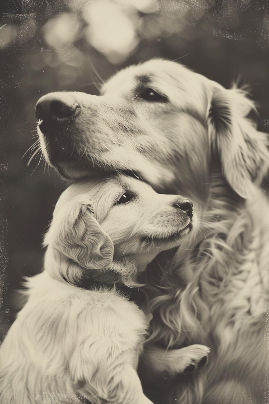 Mom, Baby Dog Cute Vintage Animal Nursery Art Print