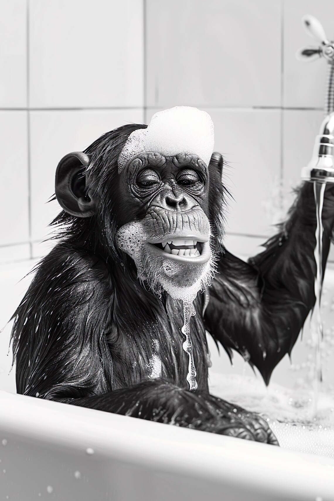 Monkey in the Bathtub Funny Animal Art Print