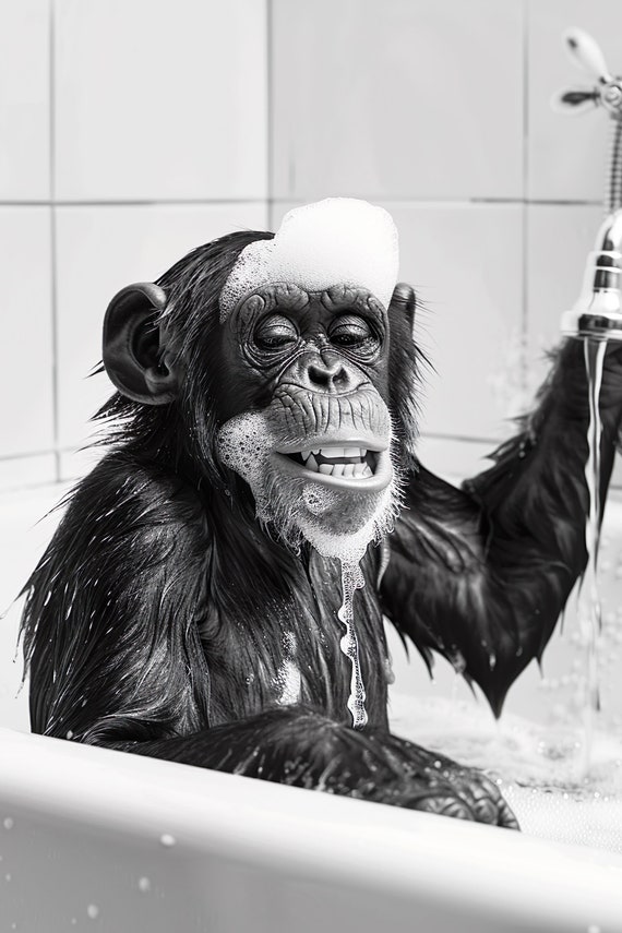 Monkey in the Bathtub Funny Animal Art Print