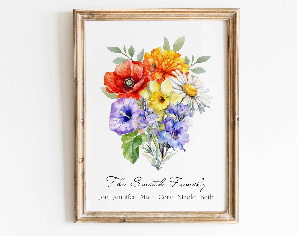Birth Flower Bouquet Personalized Christmas Gift Poster