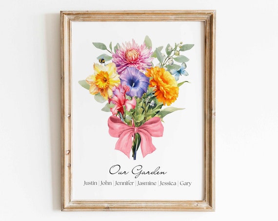 Custom Birth Flower Family Bouquet Art Print