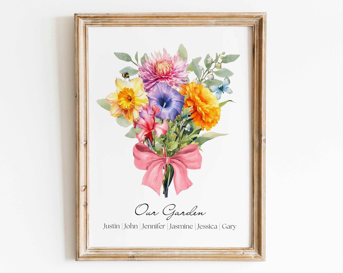 Custom Birth Flower Family Bouquet Art Print