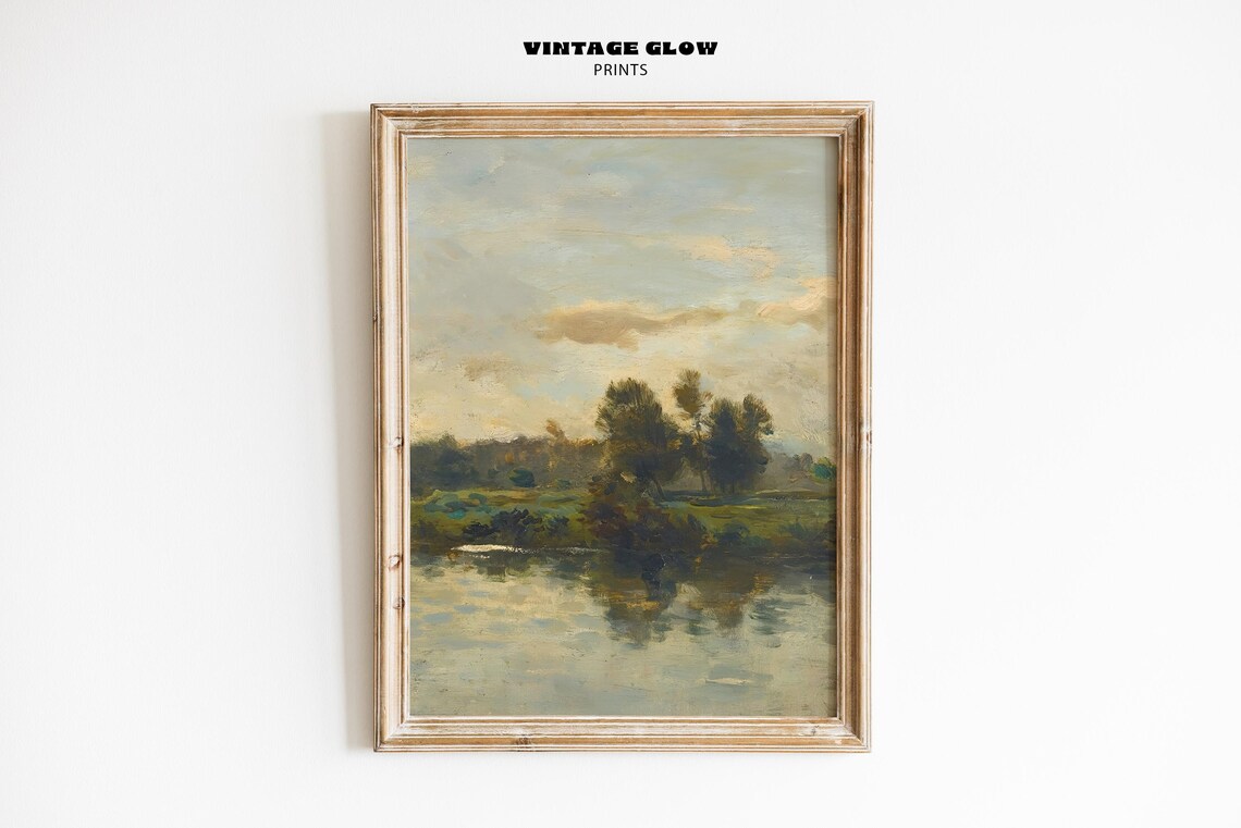 Vintage River Landscape Art Print, Rustic Decor