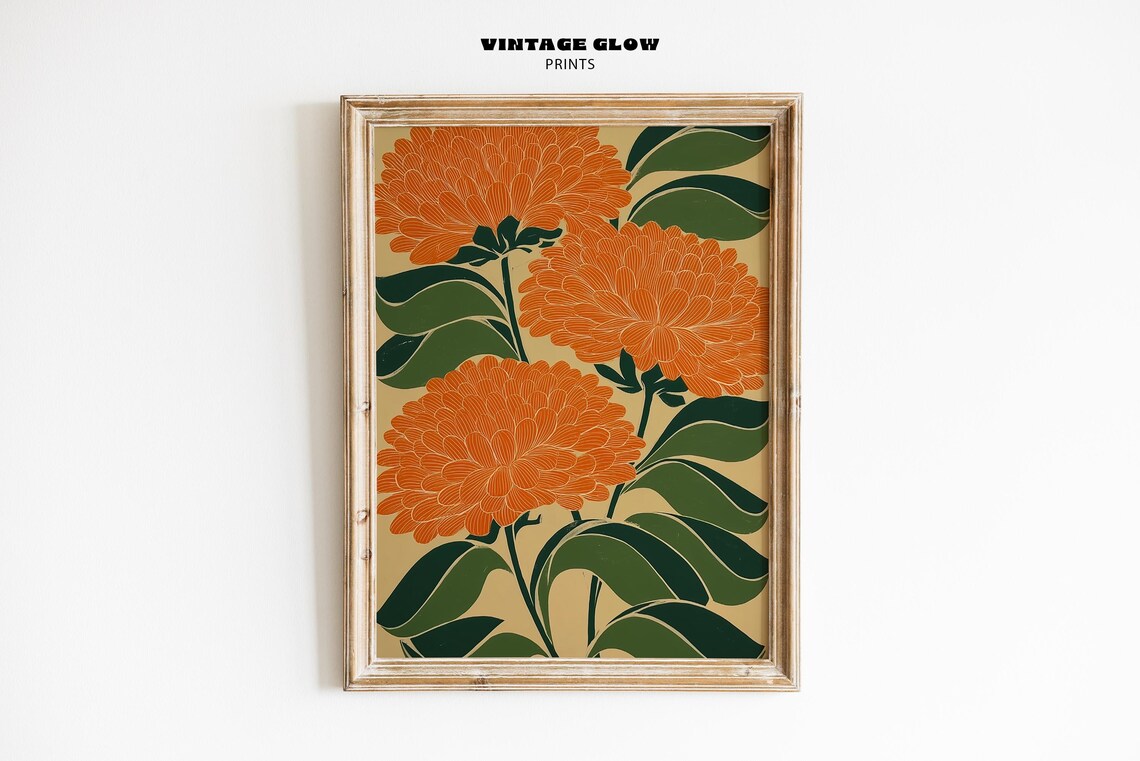 Art Deco Floral Abstract, Mid-Century Boho Art Print