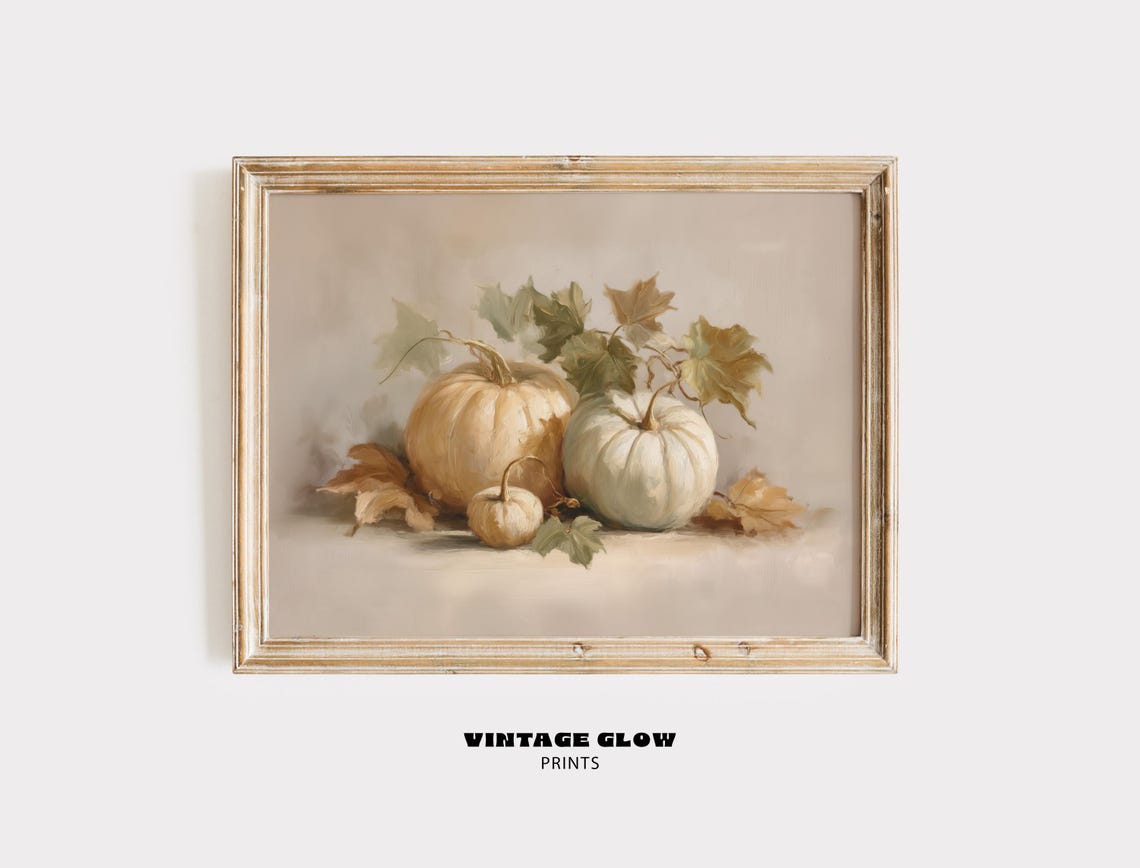 Moody White Pumpkins Autumn Still Life Rustic Fall Farmhouse Wall Art
