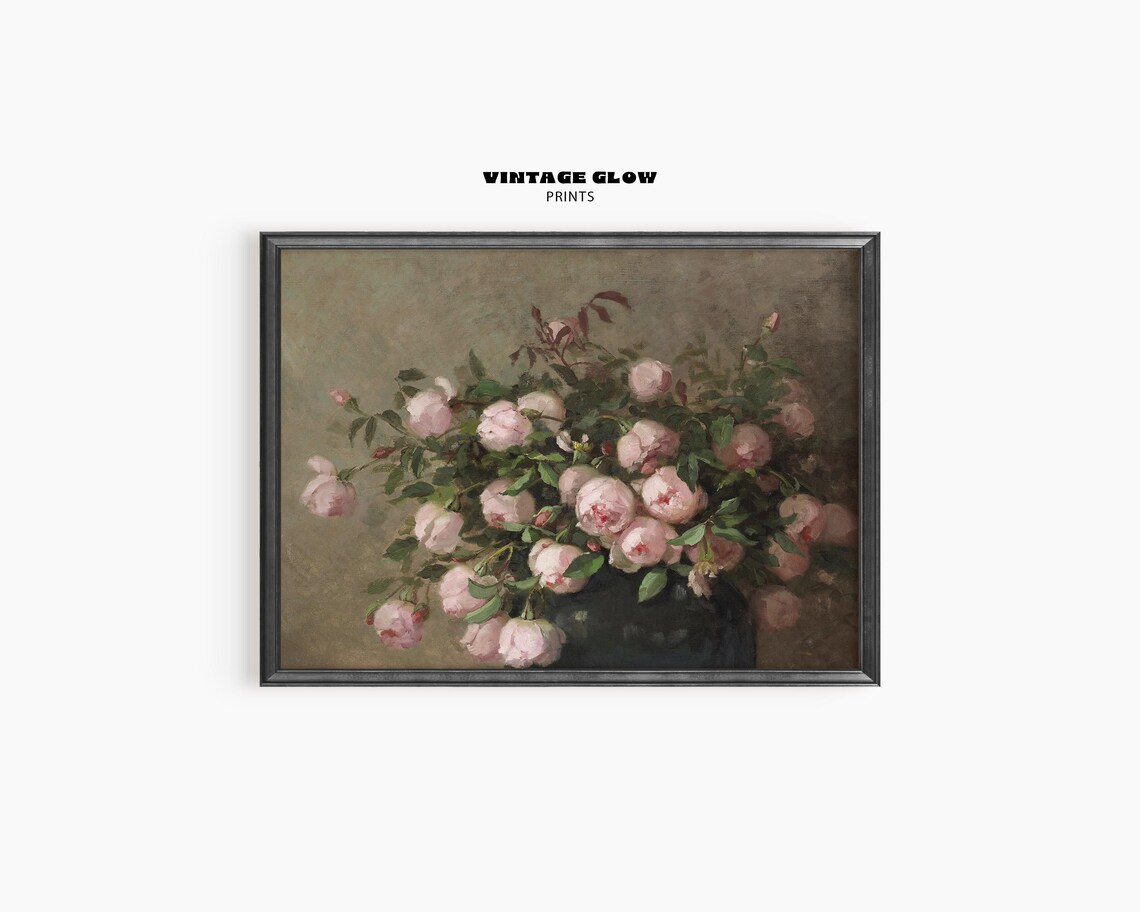 Soft Pink Roses Vintage Art Print, Floral Bouquet