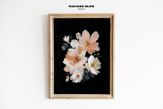 Abstract Floral Art Black Beige Wall Decor Mid Century Modern Style Trendy Living Room Print V313