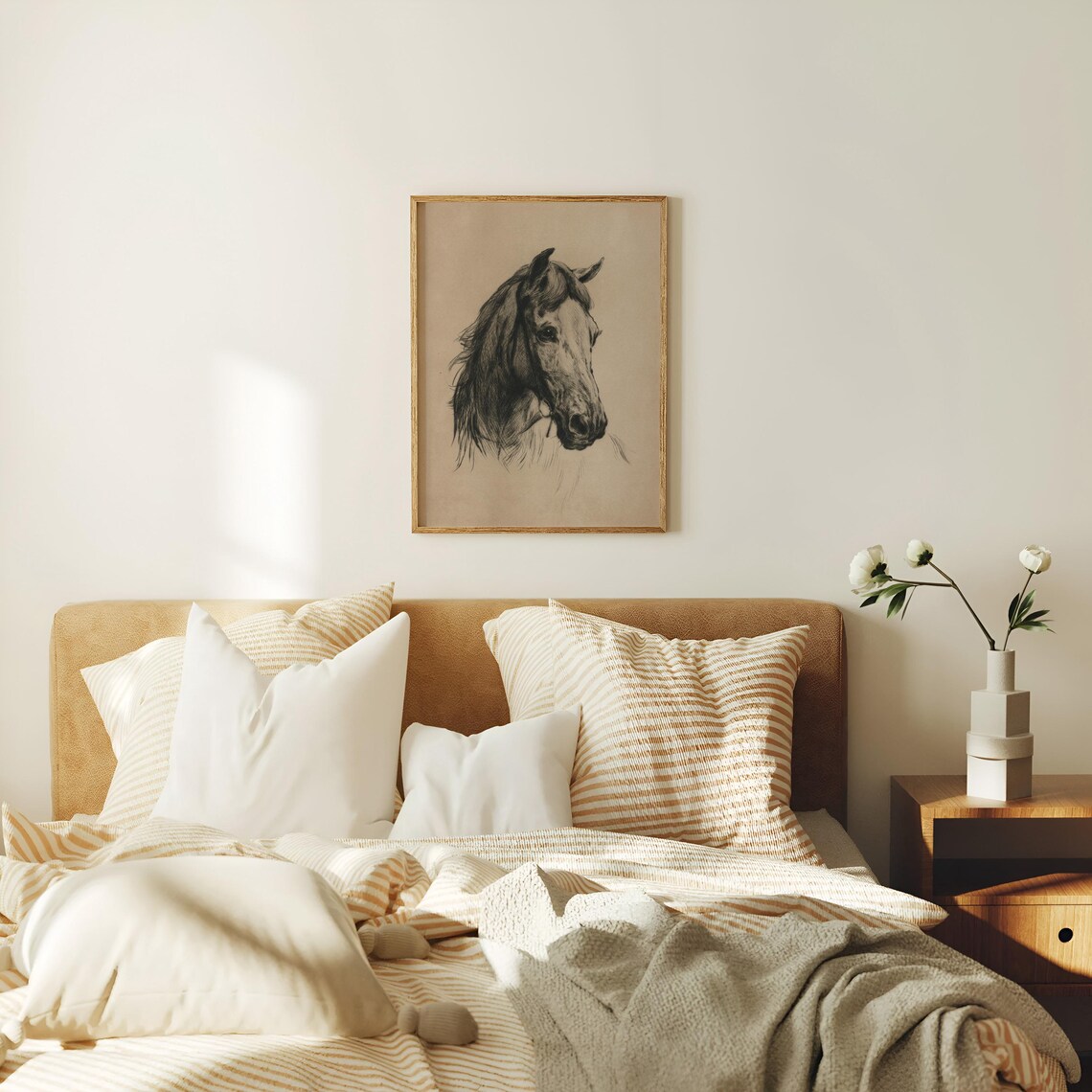 Antique Horse Drawing Art Print, Rustic Equestrian