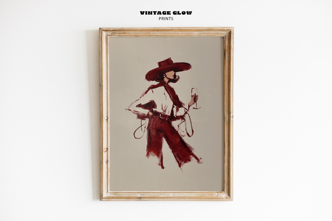 Red Wine Cowgirl, Modern Western Art Print