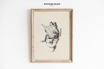 Retro Frog On Toilet Poster, Quirky Bathroom Decor