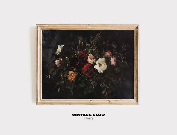 Moody Autumn Floral Art Print Vintage Fall Flower Painting Botanical Thanksgiving Wall Decor Rustic Room V136