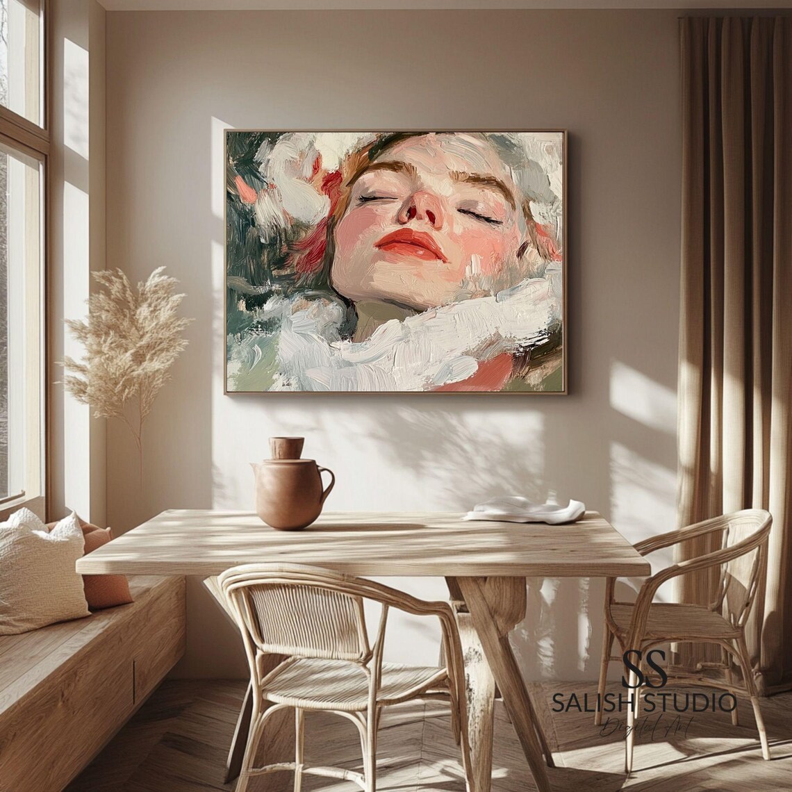 Dreamy Female Portrait Oil Painting Romantic Pastel Closed Eyes Poster