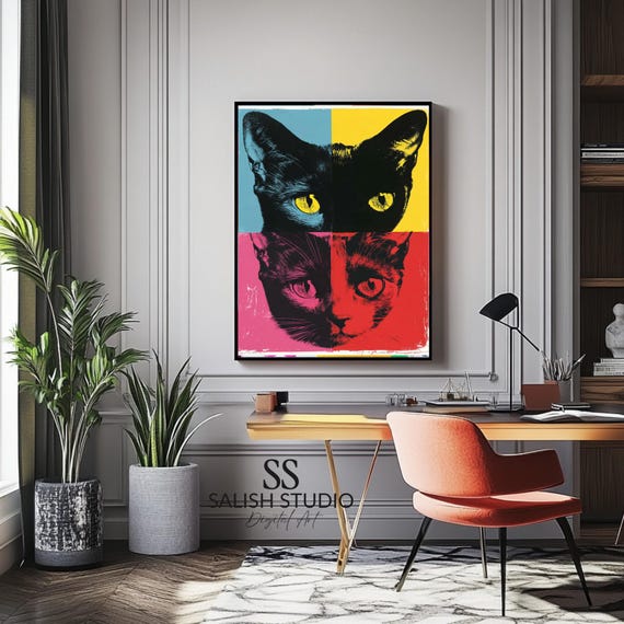 Pop Art Cat Face Print Modern Retro Illustration
