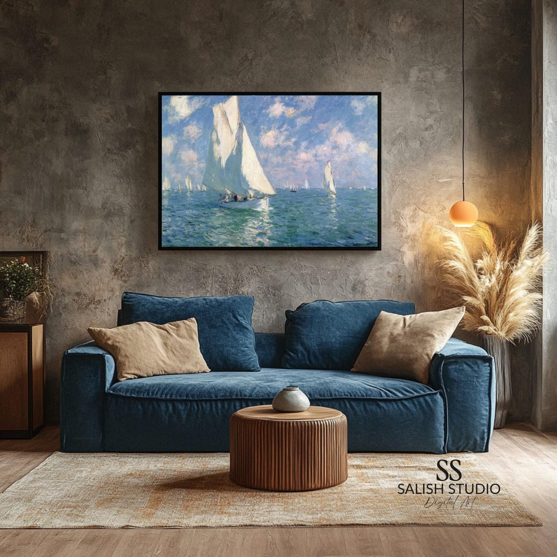 Impressionist Sailboat Regatta Open Sea White Sails Racing Art Poster