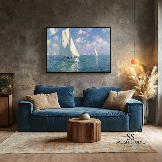 Impressionist Sailboat Regatta Open Sea White Sails Racing Art Poster