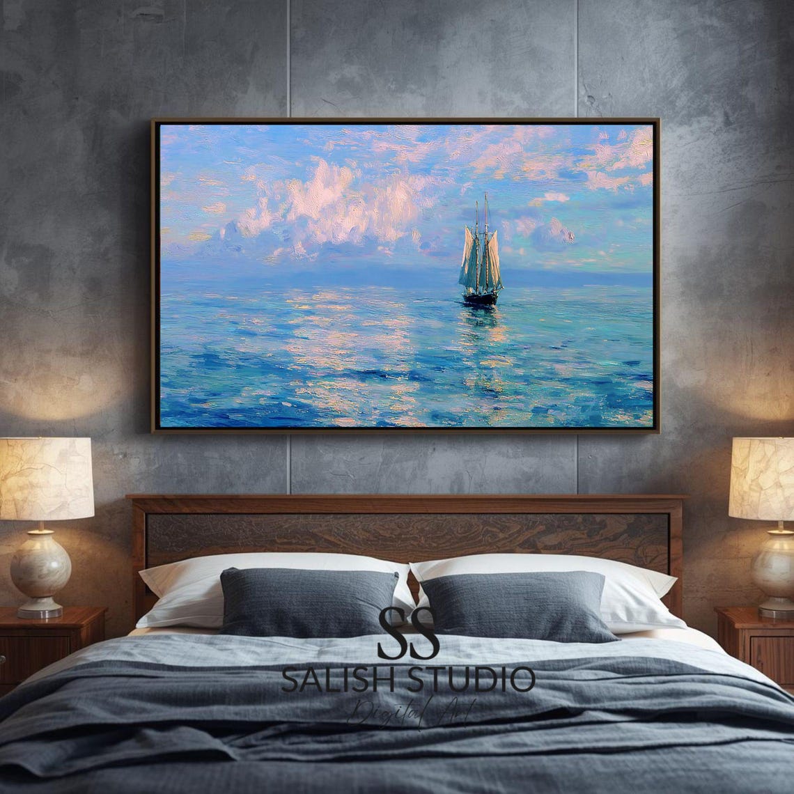Sailboat on a Calm Pastel Sea Impressionist Nautical Art Poster