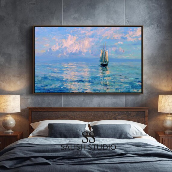 Sailboat on a Calm Pastel Sea Impressionist Nautical Art Poster