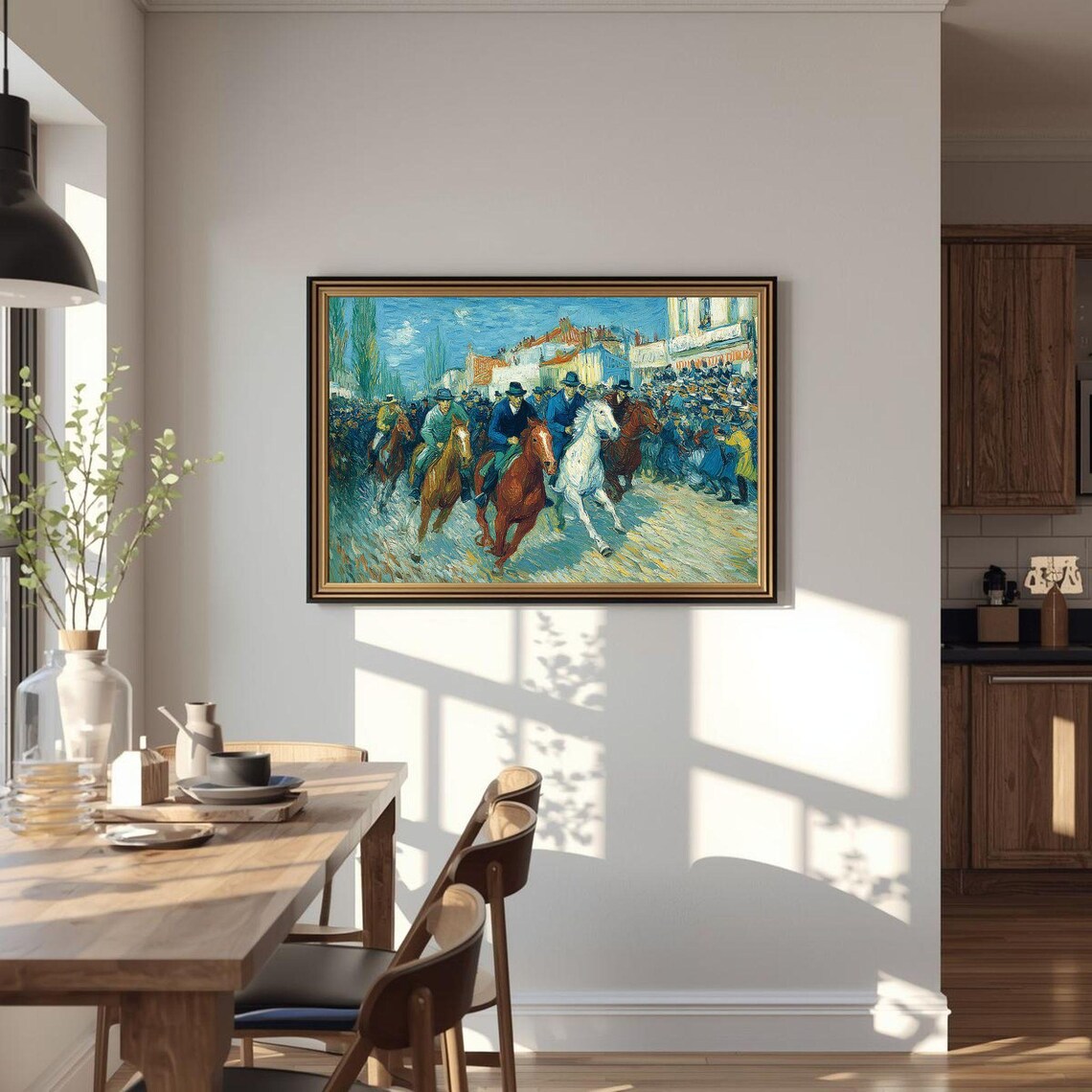 Van Gogh Style Horse Racing Jockeys Galloping Impressionist Sport Poster
