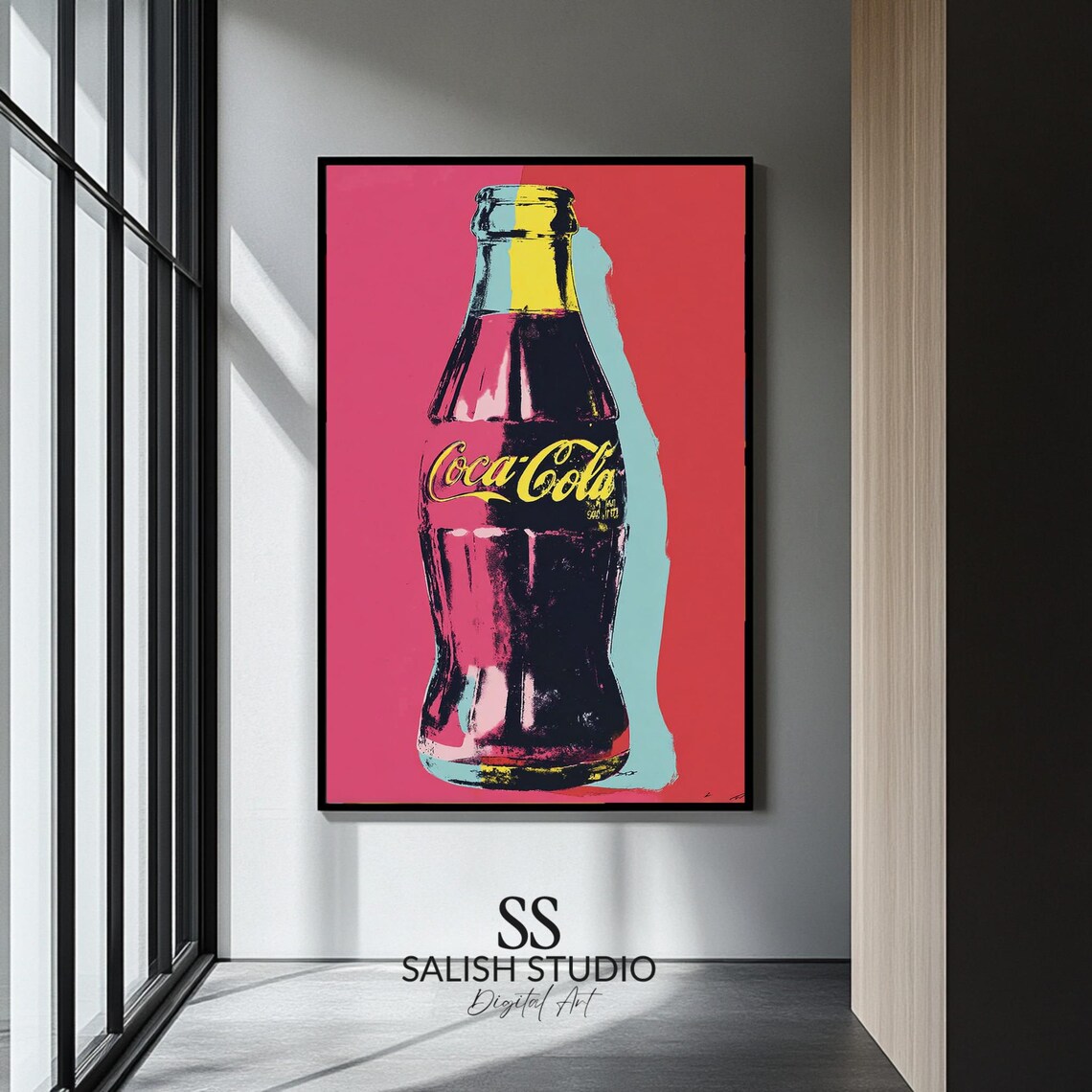 Coca Cola Bottle Pop Art Poster Pink Yellow Warhol Style Retro Soda Icon