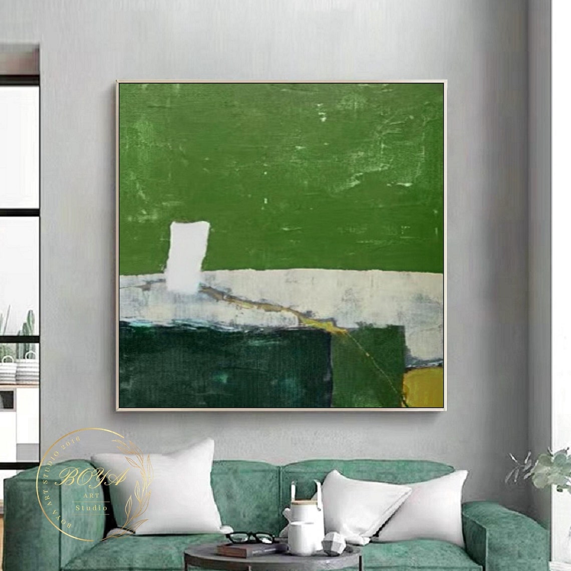 Calm Green Field with White Horizon Minimalist Abstract Poster